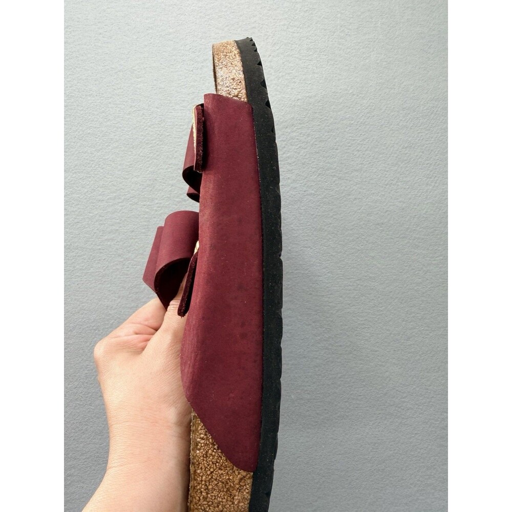 Birkenstock Arizona Sandals EU 42 Burgundy Nubuck Leather Slides - Picture 6 of 12